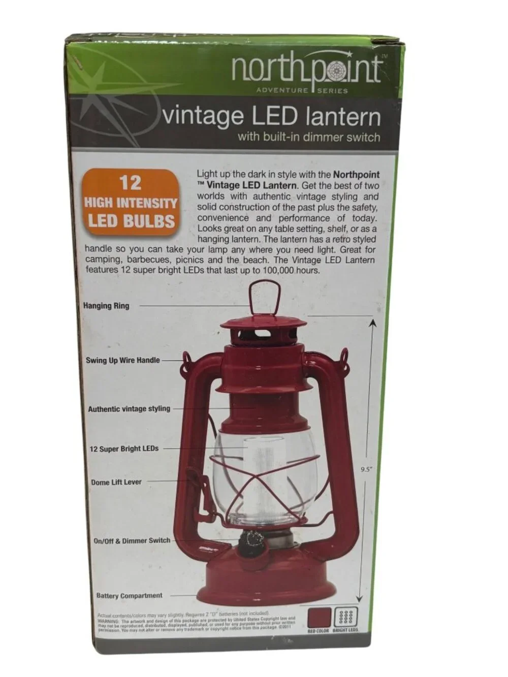 Northpoint Vintage LED Lantern With Built-In Dimmer Switch Red Battery Operated